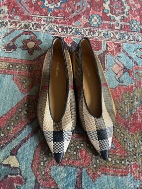 Burberry Black & Beige Check Pointed Flats